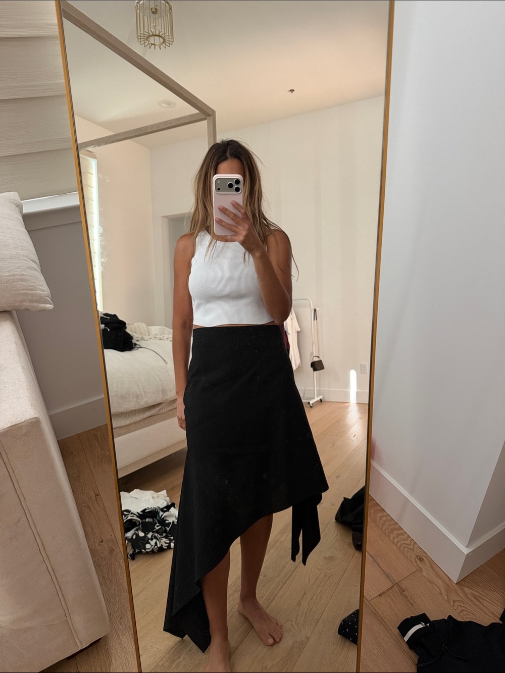 Asymmetrical Black Midi Skirt - Sleek Women's Skirt